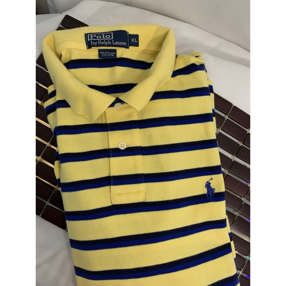 Polo Ralph Lauren Polo Cotton SS‎ Collar Yellow Striped Classic Golf Men's XL